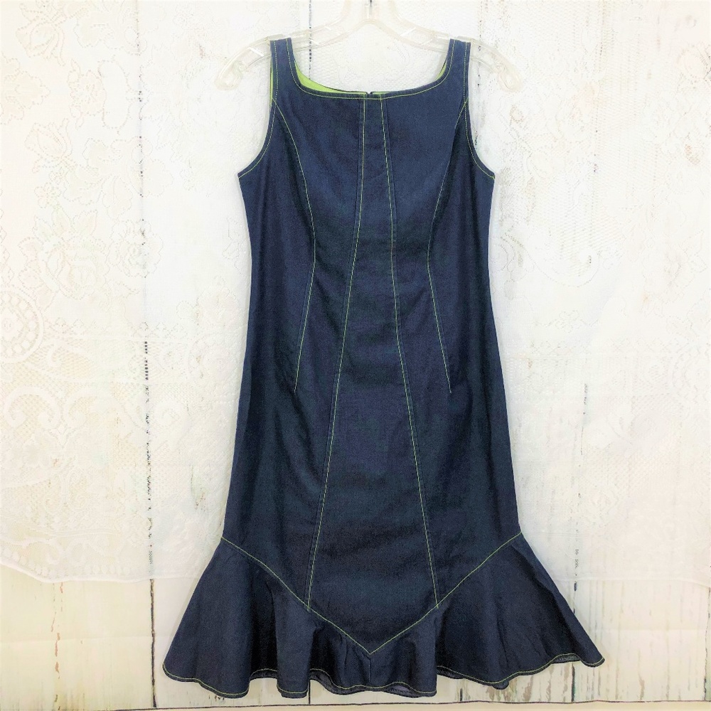 Citrine Navy Blue Dress With Flounce Hem Size 4